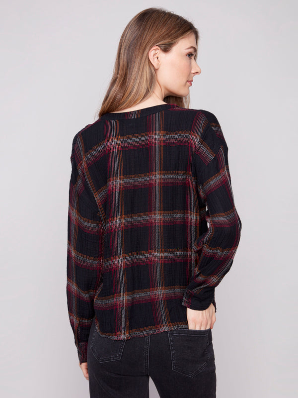 Plaid blouse with drop shoulders for a relaxed and comfortable fit by Charlie B.