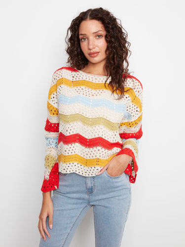 Stylish crochet top with intricate details and drop shoulders, making it an essential piece in your collection by Charlie B.