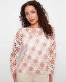 Pink floral crochet top featuring a stylish boat neckline by Charlie B.