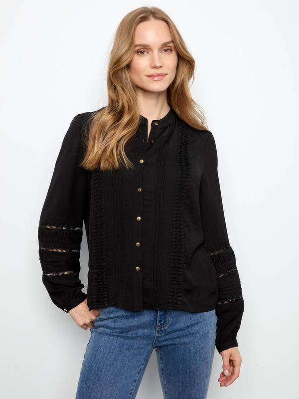 Pleated Crepe Blouse - Black