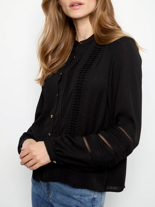 Pleated Crepe Blouse - Black