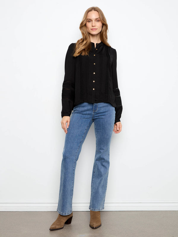 Pleated Crepe Blouse - Black
