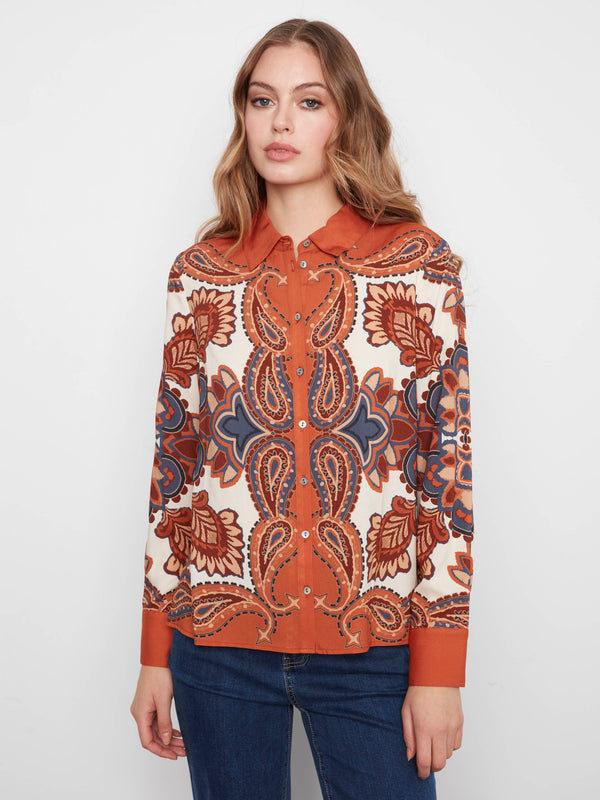 Button-Front Printed Shirt - Boteh