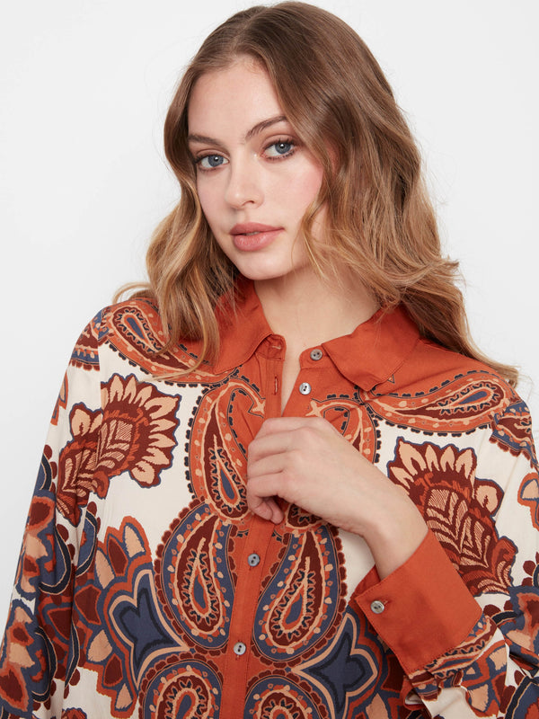 Button-Front Printed Shirt - Boteh