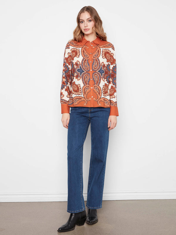 Button-Front Printed Shirt - Boteh