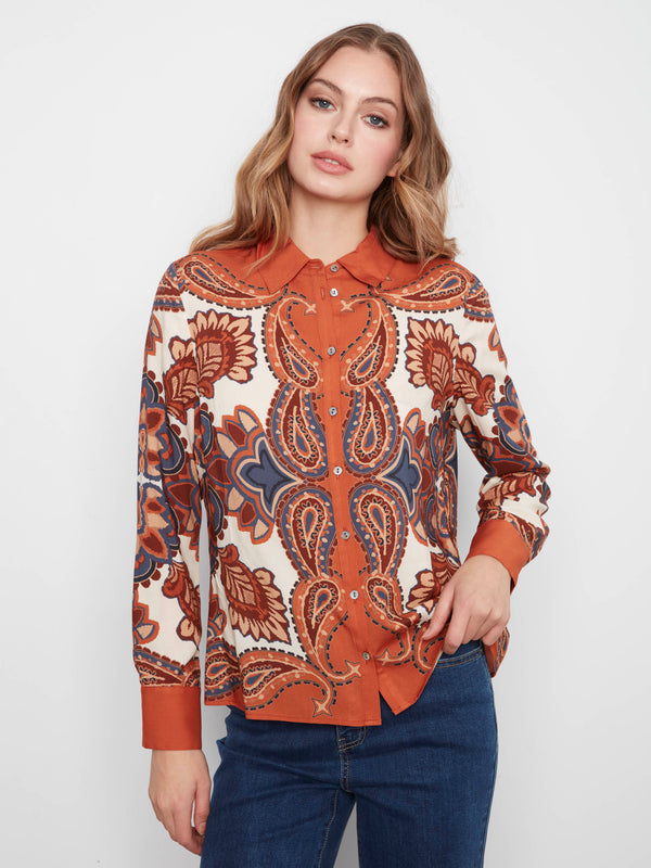Button-Front Printed Shirt - Boteh
