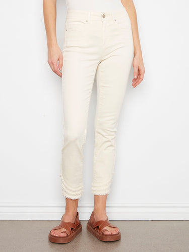 The frayed hem detail adds a touch of casual elegance to these stylish twill fabric jeans. By Charlie B.