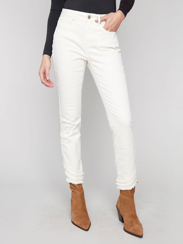 Five-pocket design skinny pants in natural color, showcasing an ankle-length cut by Charlie B.