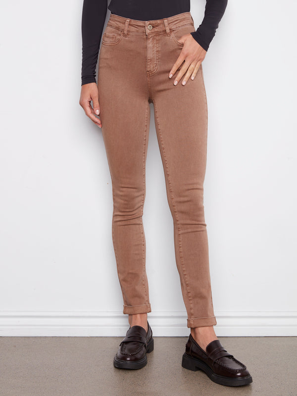Cuffed Hem Twill Jeans - Truffle