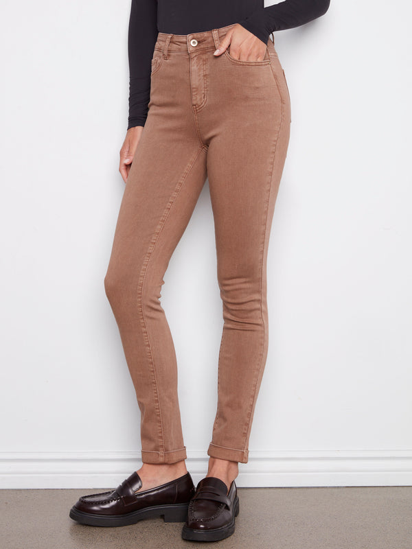 Cuffed Hem Twill Jeans - Truffle