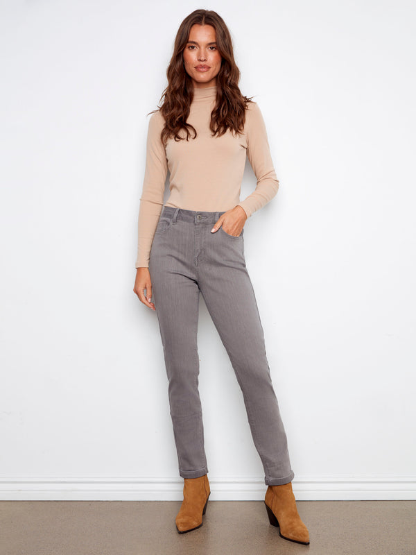 Cuffed Hem Twill Jeans - Smoke Grey
