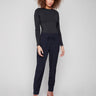 Navy slim-leg techno pants with a relaxed fit and elastic waistband for comfort, featuring pull-on style by Charlie B.