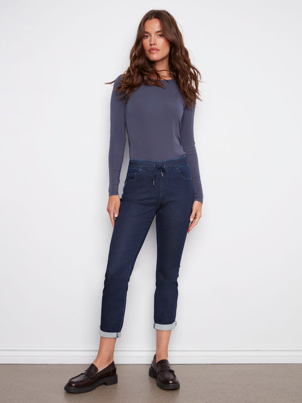Knit Denim Jogger Pants - Blue Black