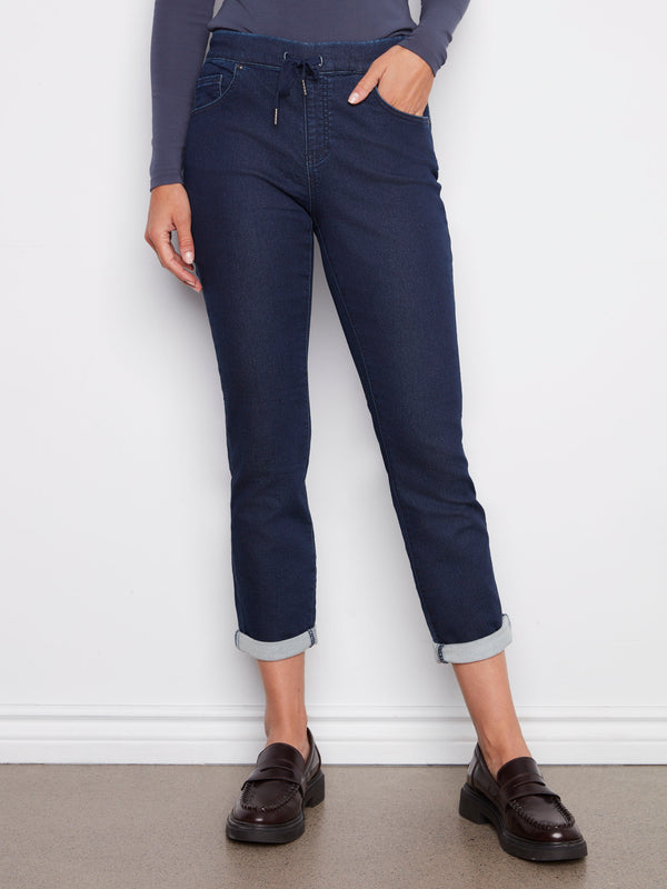 Knit Denim Jogger Pants - Blue Black