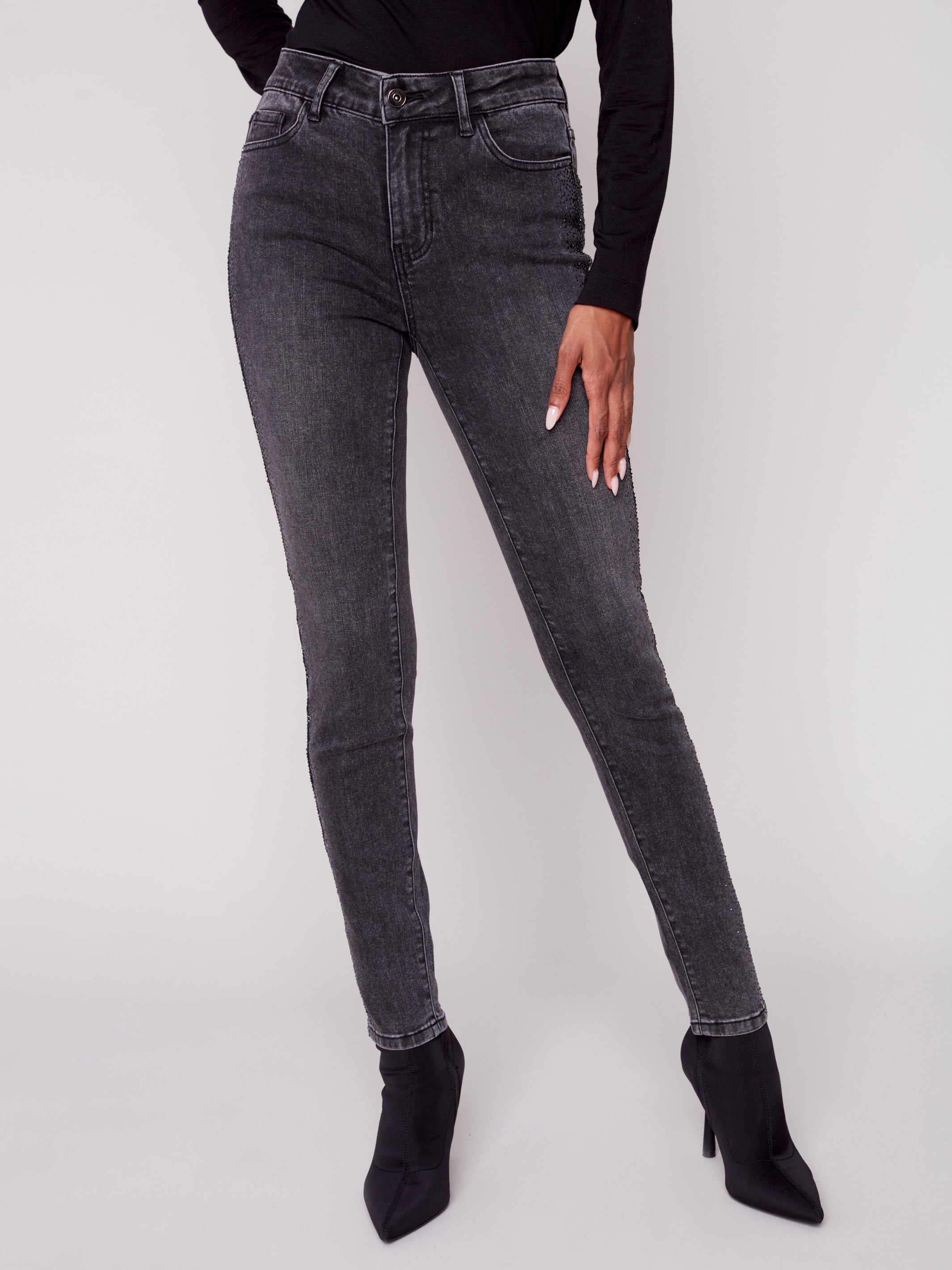 Skinny Jeans with Rhinestones - Charcoal