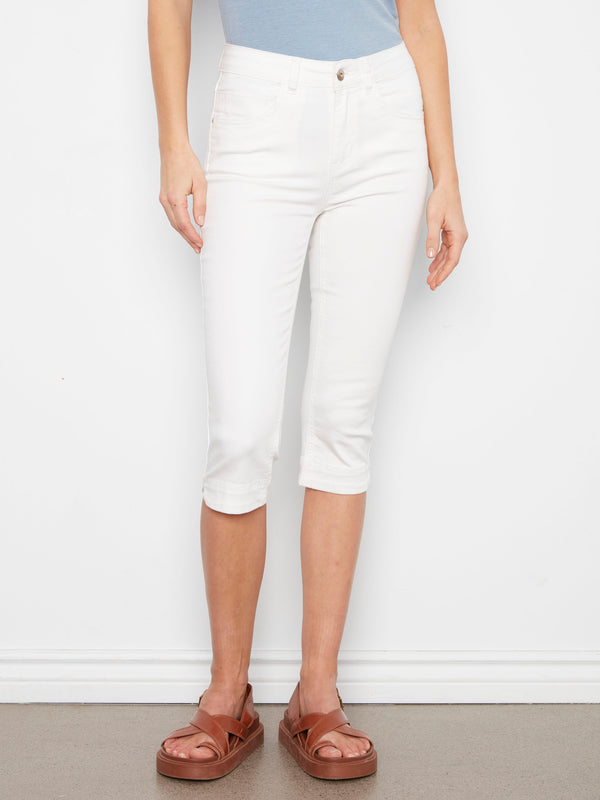 Knee High Capri Twill Pants - White