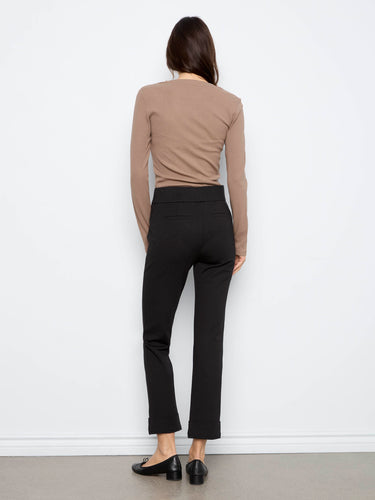 Elegant black ponte pants with rolled cuffs and regular rise, made from comfortable stretch material by Charlie B.