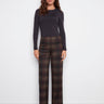 Women's plaid pants in cacao with a wide leg design, showcasing a long length for added style by Charlie B.