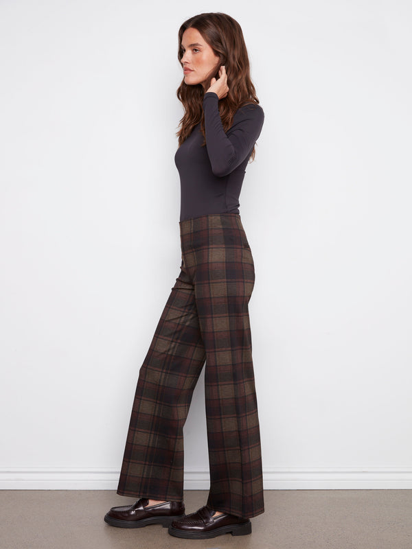 Plaid pants in cacao with a mid-rise waist, offering a chic and versatile look by Charlie B.