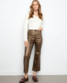 Metallic copper pants with a stylish flare leg, perfect for adding flair to your outfit. Designed by Charlie B.