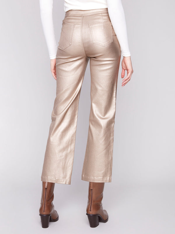 Featuring a flattering mid-rise waist, these metallic wax pants enhance your silhouette by Charlie B.