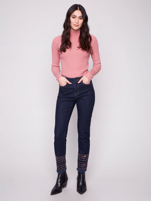 Ribbed Knit Mock Neck Sweater - Primrose