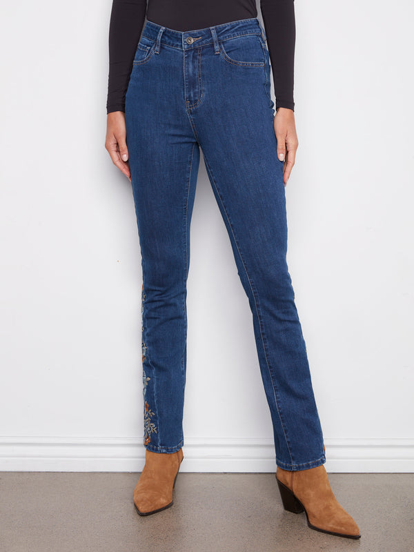 Bootcut Jeans With Floral Embroidery - Indigo