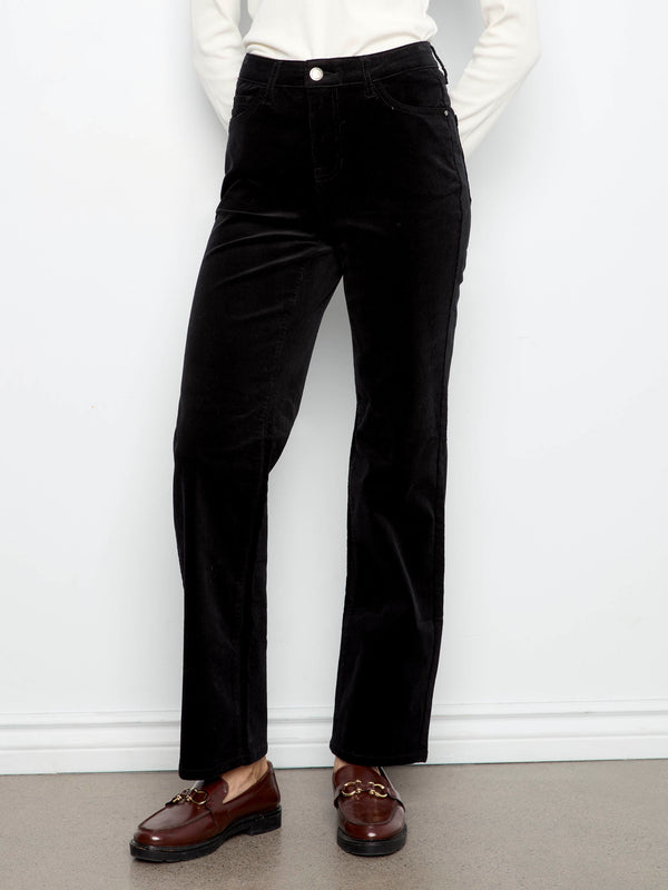 Straight Leg Corduroy Pants - Black