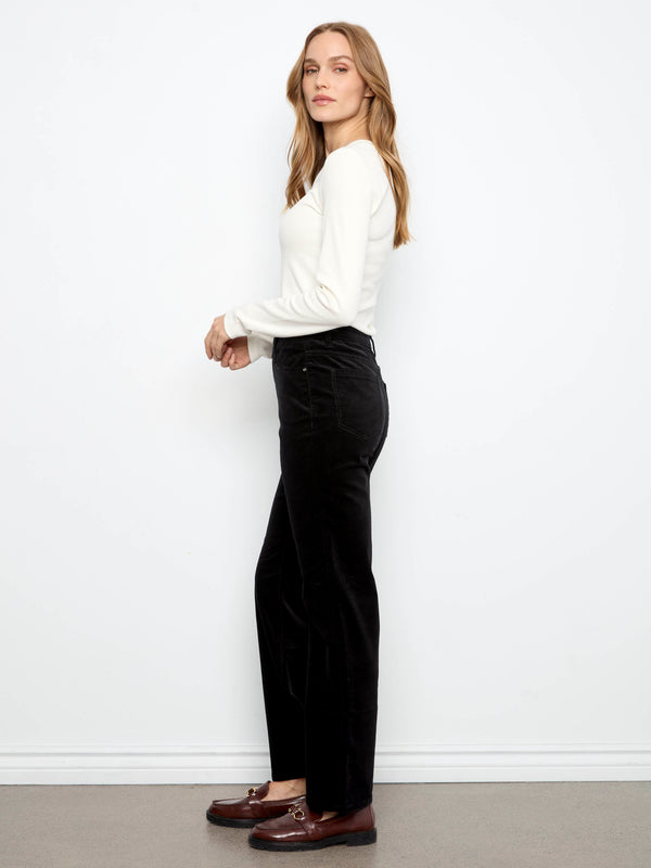 Straight Leg Corduroy Pants - Black