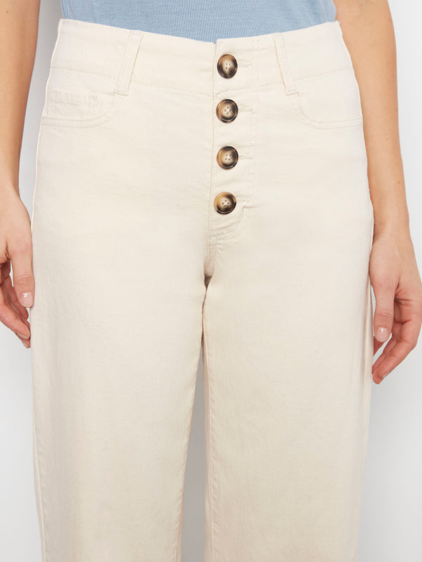 Front Button-Fly Crop Pants - Natural