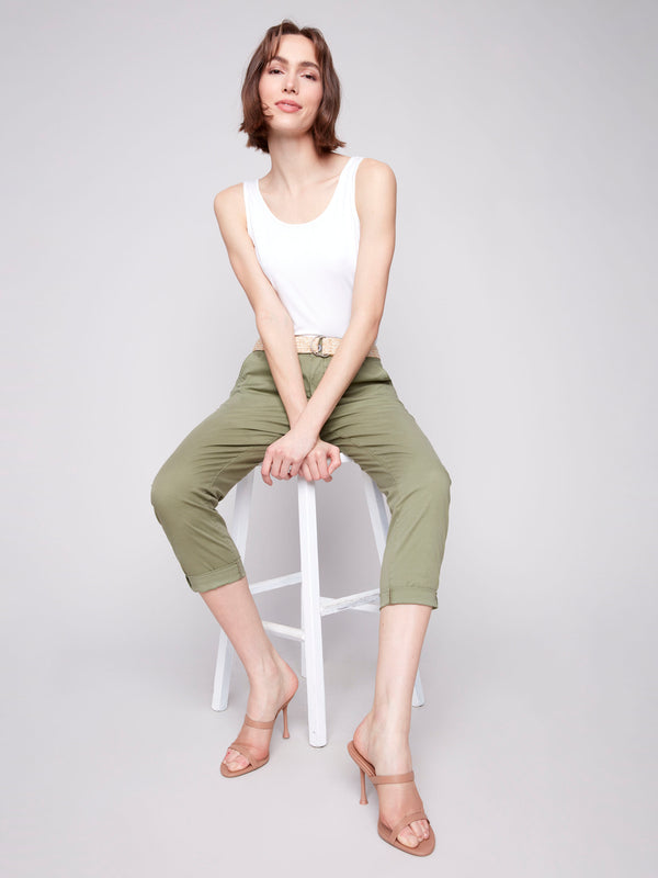 Chic celadon pants featuring a cuffed hem for a modern touch by Charlie B.