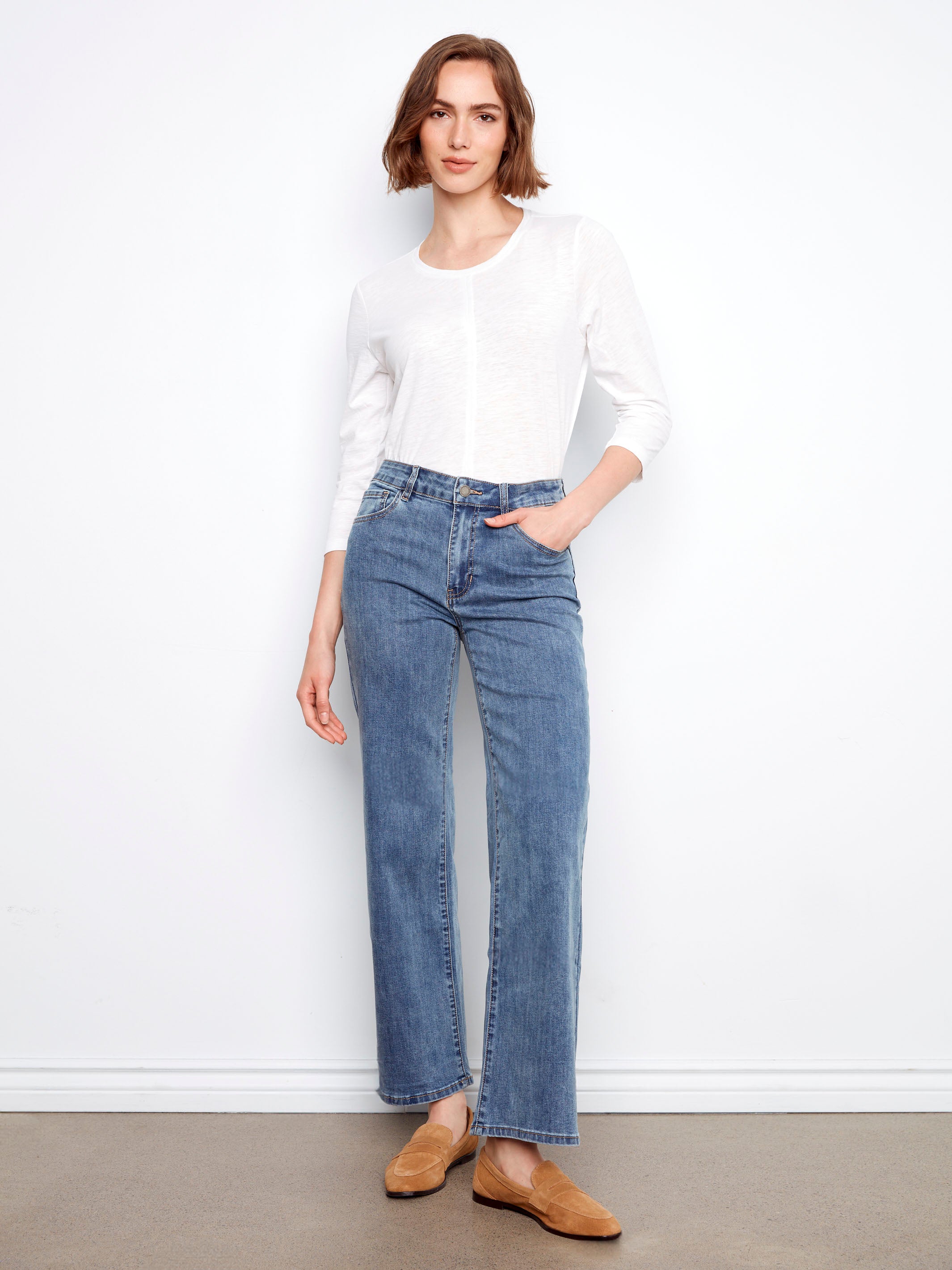 Blue B Collection Chloe Wide Leg Jeans, Medium Blue | Wide Leg Jeans | Charlie B ...