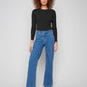 Blue wide-leg jeans in stretch corduroy denim with a stylish striped pattern by Charlie B.