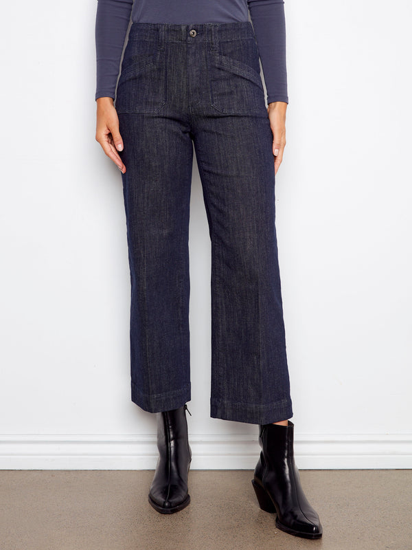 Featuring wide-leg design in deep blue, these jeans offer a chic and relaxed fit by Charlie B.