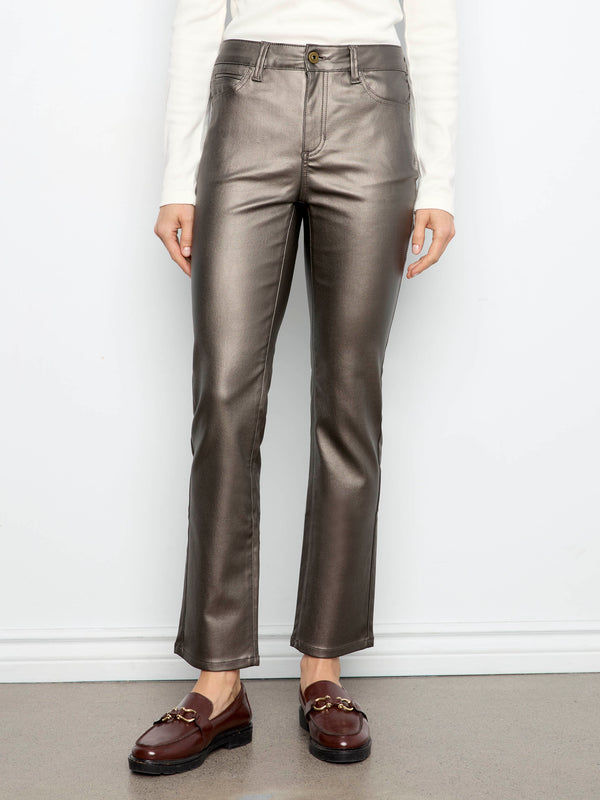 Slim Leg Metallic Wax Twill Pants - Hunter