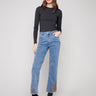 Medium blue jeans with a straight leg cut, showcasing a regular rise and elegant style, perfect for any occasion by Charlie B.