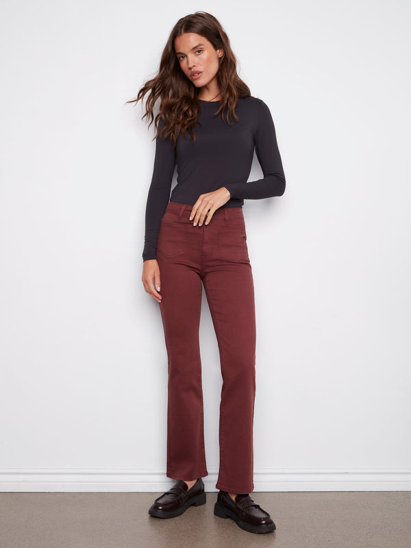 Experience comfort and style with the stretch twill fabric in these exquisite cabernet pants by Charlie B.