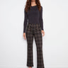 Plaid flare pants with a comfortable elastic waistband, offering a stylish flare fit for versatile wear by Charlie B.