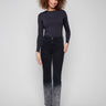 Charcoal jeans with a washed frayed hem and flare leg, crafted in stretch denim for comfort by Charlie B.