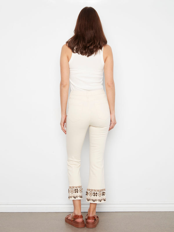 Stylish twill cropped pants showcasing a regular rise and intricate embroidery at the hem for added elegance by Charlie B.