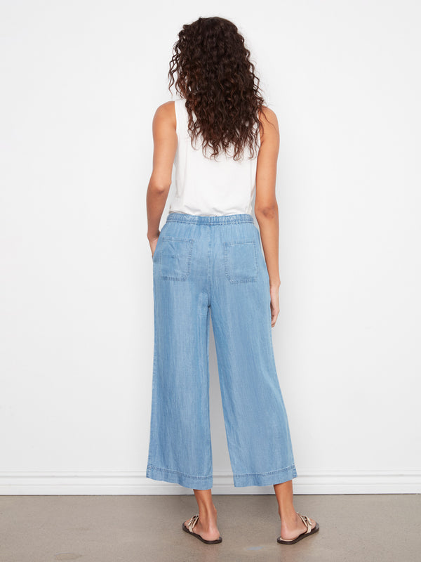 Tencel Wide Leg Jogger Pants - Medium Blue
