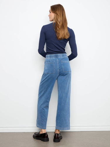 Experience the ease of these knit denim pants with their versatile cropped length and stylish wide leg design by Charlie B.