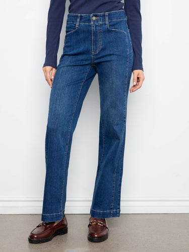 Stylish denim with front panel pockets adds functionality to the straight fit design by Charlie B.