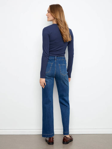 Front panel pockets enhance the utility and fashion appeal of these straight-fit jeans by Charlie B.