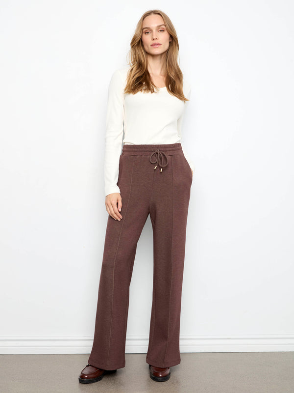 Soft Scuba Wide Leg Jogger Pants - Heather Espresso