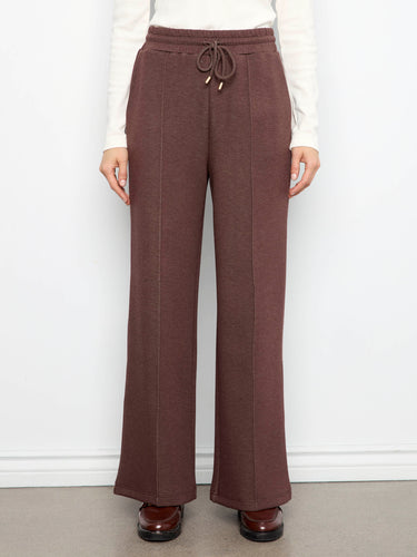 Wide leg joggers in Heather-Espresso with slash pockets and pin tuck details by Charlie B.