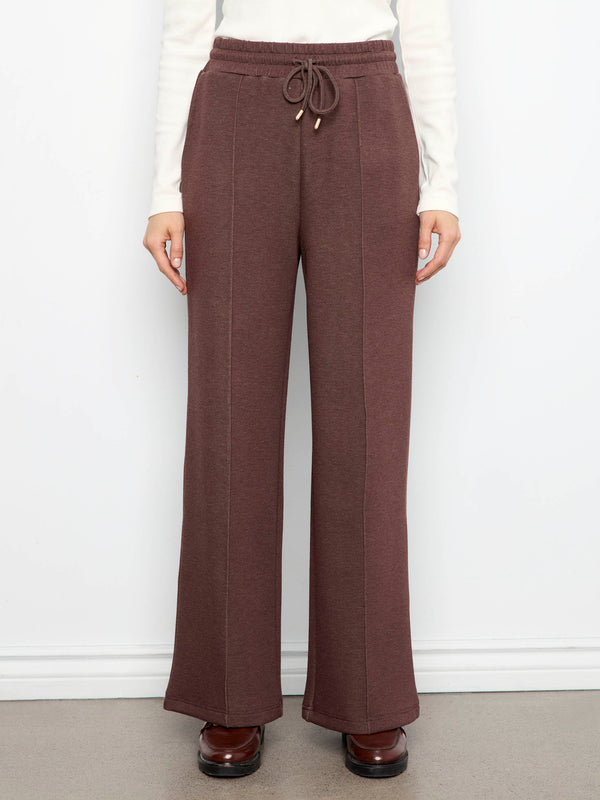 Soft Scuba Wide Leg Jogger Pants - Heather Espresso