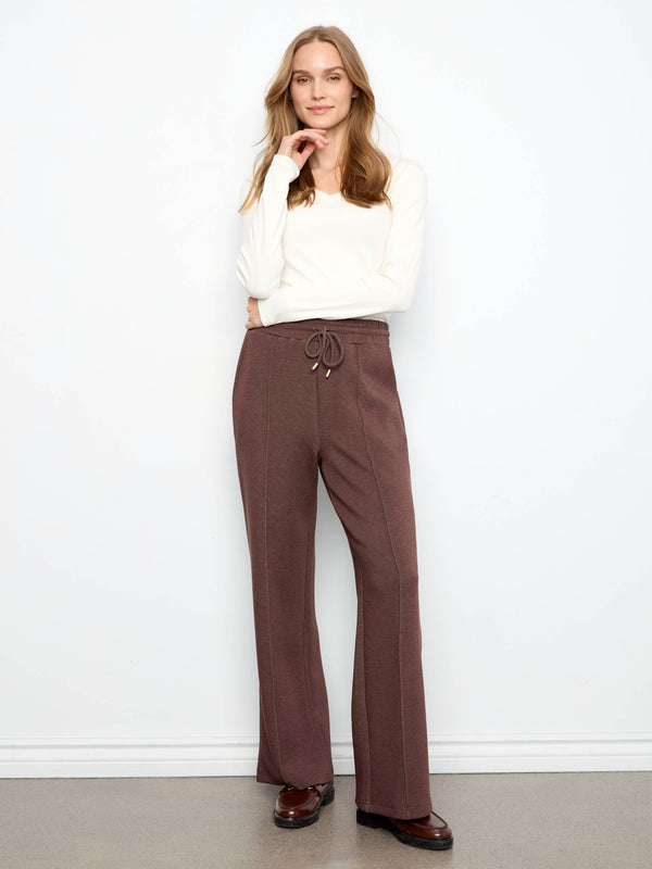 Soft Scuba Wide Leg Jogger Pants - Heather Espresso