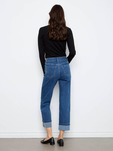 Classic five-pocket design blue jeans, tailored in stretch denim for all-day comfort and style by Charlie B.