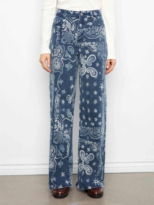 Wide Leg Printed Twill Pants - Bandana